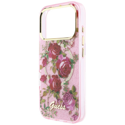 MagSafe-Hülle für Apple iPhone 18 Pro Max / 17 Pro Max, Guess, IML Glitter Blossom Roses, Rosa