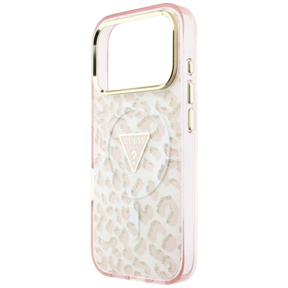 MagSafe-Hülle für Apple iPhone 18 Pro Max / 17 Pro Max, Guess, Leopard Glitter Dreieck Logo, Rosa