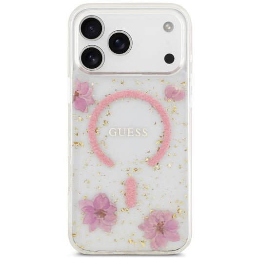 MagSafe-Hülle für Apple iPhone 18 Pro Max / 17 Pro Max, Guess, Resin Flowers and Glitter, Rosa