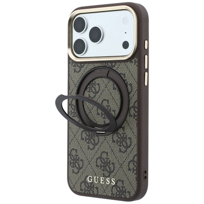 MagSafe-Hülle für Apple iPhone 18 Pro Max / 17 Pro Max, Guess, Ring Stand 360 4G Classic Logo, Braun