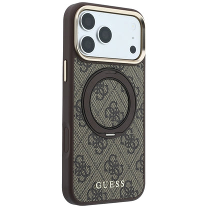 MagSafe-Hülle für Apple iPhone 18 Pro Max / 17 Pro Max, Guess, Ring Stand 360 4G Classic Logo, Braun