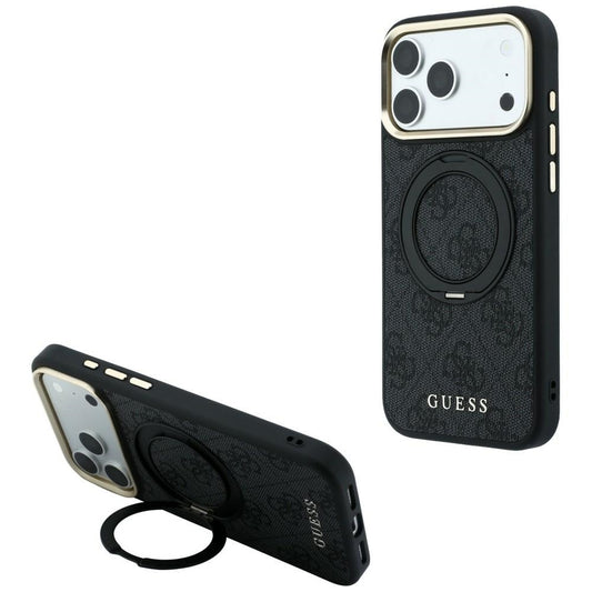 MagSafe-Hülle für Apple iPhone 18 Pro Max / 17 Pro Max, Guess, Ring Stand Classic Logo, Schwarz