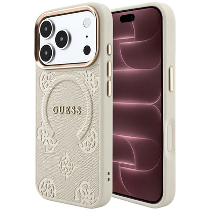 MagSafe-Hülle für Apple iPhone 18 Pro Max / 17 Pro Max, Guess, Saffiano Peony Hot Stamp, Beige