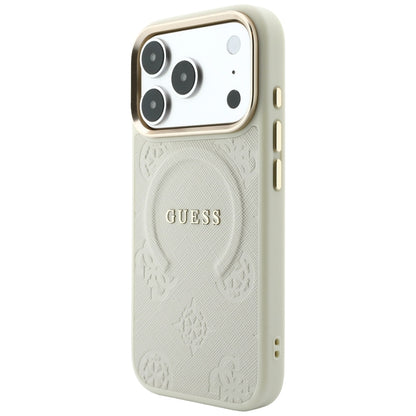 MagSafe-Hülle für Apple iPhone 18 Pro Max / 17 Pro Max, Guess, Saffiano Peony Hot Stamp, Beige