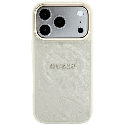 MagSafe-Hülle für Apple iPhone 18 Pro Max / 17 Pro Max, Guess, Saffiano Peony Hot Stamp, Beige