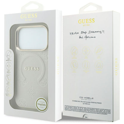MagSafe-Hülle für Apple iPhone 18 Pro Max / 17 Pro Max, Guess, Saffiano Peony Hot Stamp, Beige