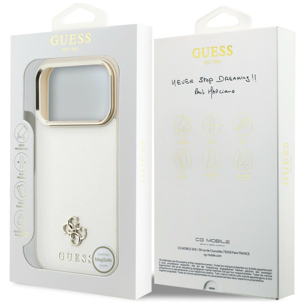 MagSafe-Hülle für Apple iPhone 18 Pro Max / 17 Pro Max, Guess, Saffiano Small 4G Classic, Beige