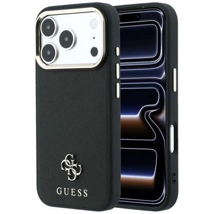 MagSafe-Hülle für Apple iPhone 18 Pro Max / 17 Pro Max, Guess, Saffiano Small 4G Classic, Schwarz