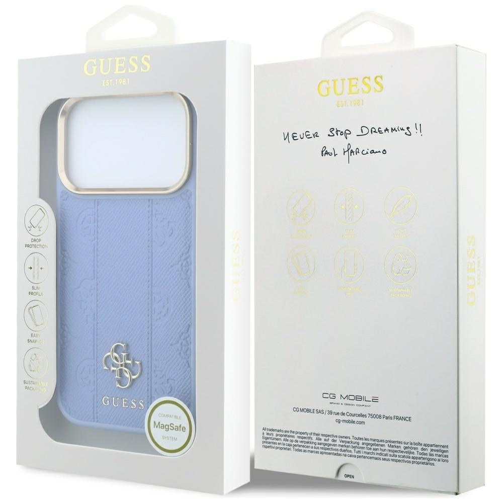 MagSafe-Hülle für Apple iPhone 18 Pro Max / 17 Pro Max, Guess, Stripe Peony 4G, Blau