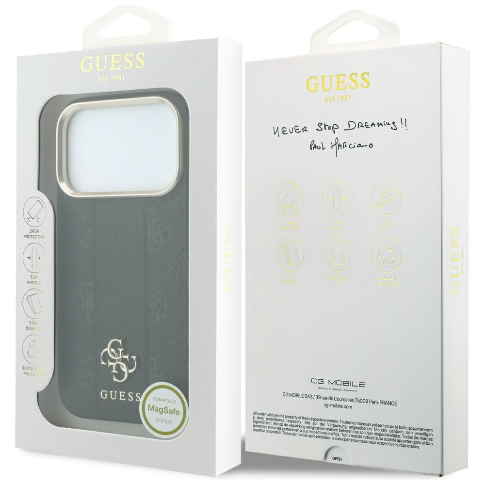 MagSafe-Hülle für Apple iPhone 18 Pro Max / 17 Pro Max, Guess, Stripe Peony 4G, Schwarz
