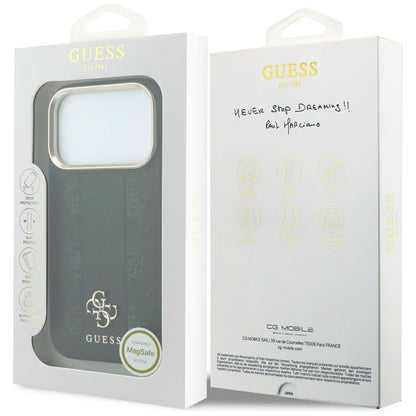 MagSafe-Hülle für Apple iPhone 18 Pro Max / 17 Pro Max, Guess, Stripe Peony 4G, Schwarz
