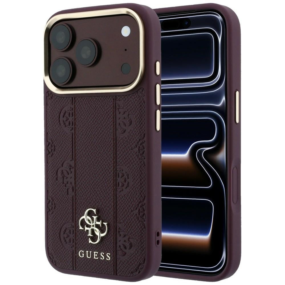 MagSafe-Hülle für Apple iPhone 18 Pro Max / 17 Pro Max, Guess, Stripe Peony 4G, Weinrot