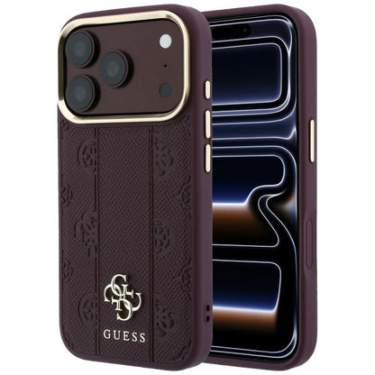 MagSafe-Hülle für Apple iPhone 18 Pro Max / 17 Pro Max, Guess, Stripe Peony 4G, Weinrot
