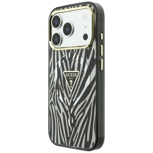 MagSafe-Hülle für Apple iPhone 18 Pro Max / 17 Pro Max, Guess, Zebra Glitter Dreieck Logo, Silber