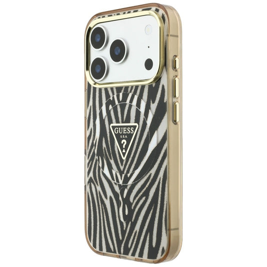 MagSafe-Hülle für Apple iPhone 18 Pro Max / 17 Pro Max, Guess, Zebra Glitter Dreieck Logo, Gold