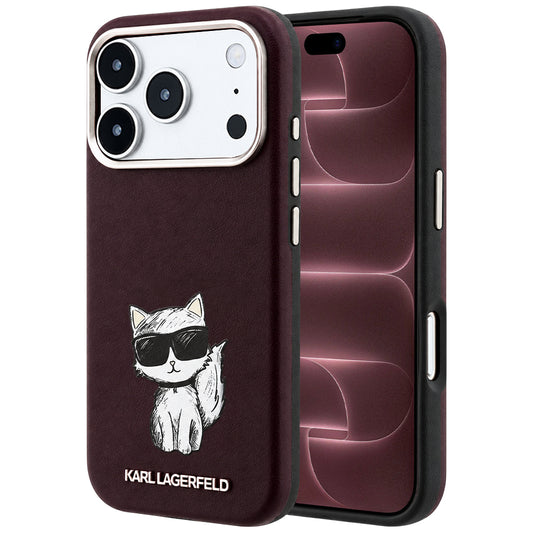 MagSafe-Hülle für Apple iPhone 18 Pro Max / 17 Pro Max, Karl Lagerfeld, Choupette Sketch, Weinrot