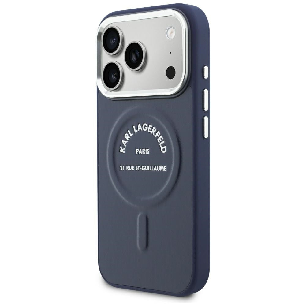 MagSafe Case for Apple iPhone 18 Pro Max / 17 Pro Max, Karl Lagerfeld, Embossed Open Ring RSG Logo, Blue