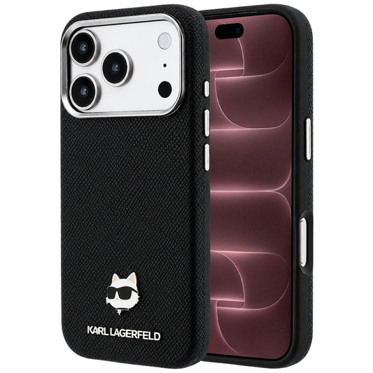 MagSafe-Hülle für Apple iPhone 18 Pro Max / 17 Pro Max, Karl Lagerfeld, Grained Choupette Head Metal, Schwarz