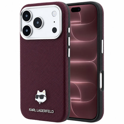 MagSafe-Hülle für Apple iPhone 18 Pro Max / 17 Pro Max, Karl Lagerfeld, Geprägter Choupette-Kopf, Weinrot
