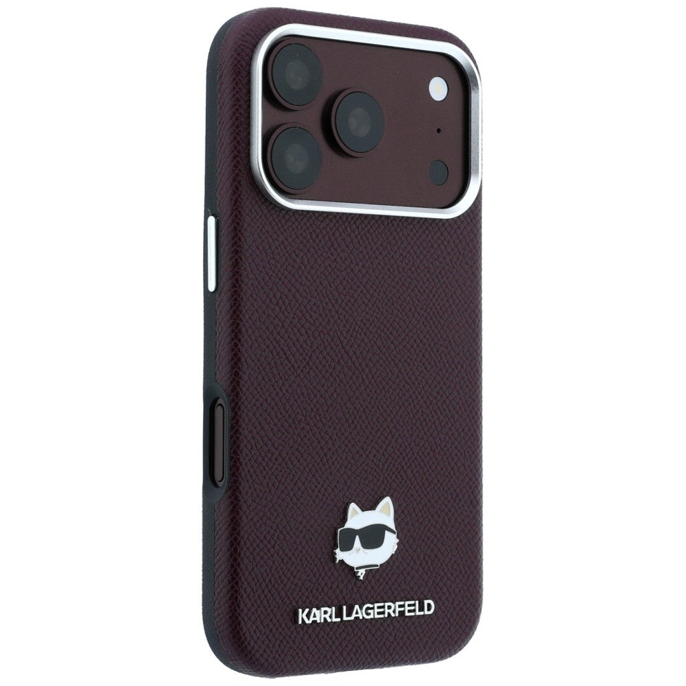 MagSafe-Hülle für Apple iPhone 18 Pro Max / 17 Pro Max, Karl Lagerfeld, Geprägter Choupette-Kopf, Weinrot