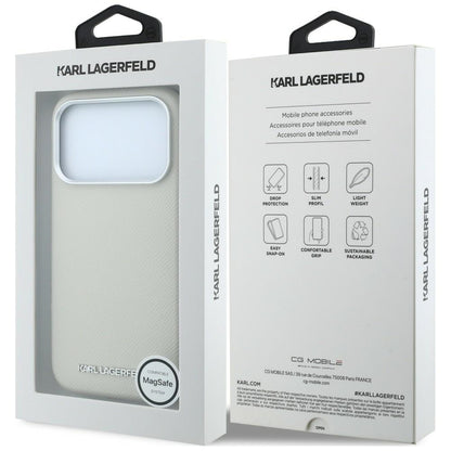 MagSafe-Hülle für Apple iPhone 18 Pro Max / 17 Pro Max, Karl Lagerfeld, geprägtes längliches Logo, Beige