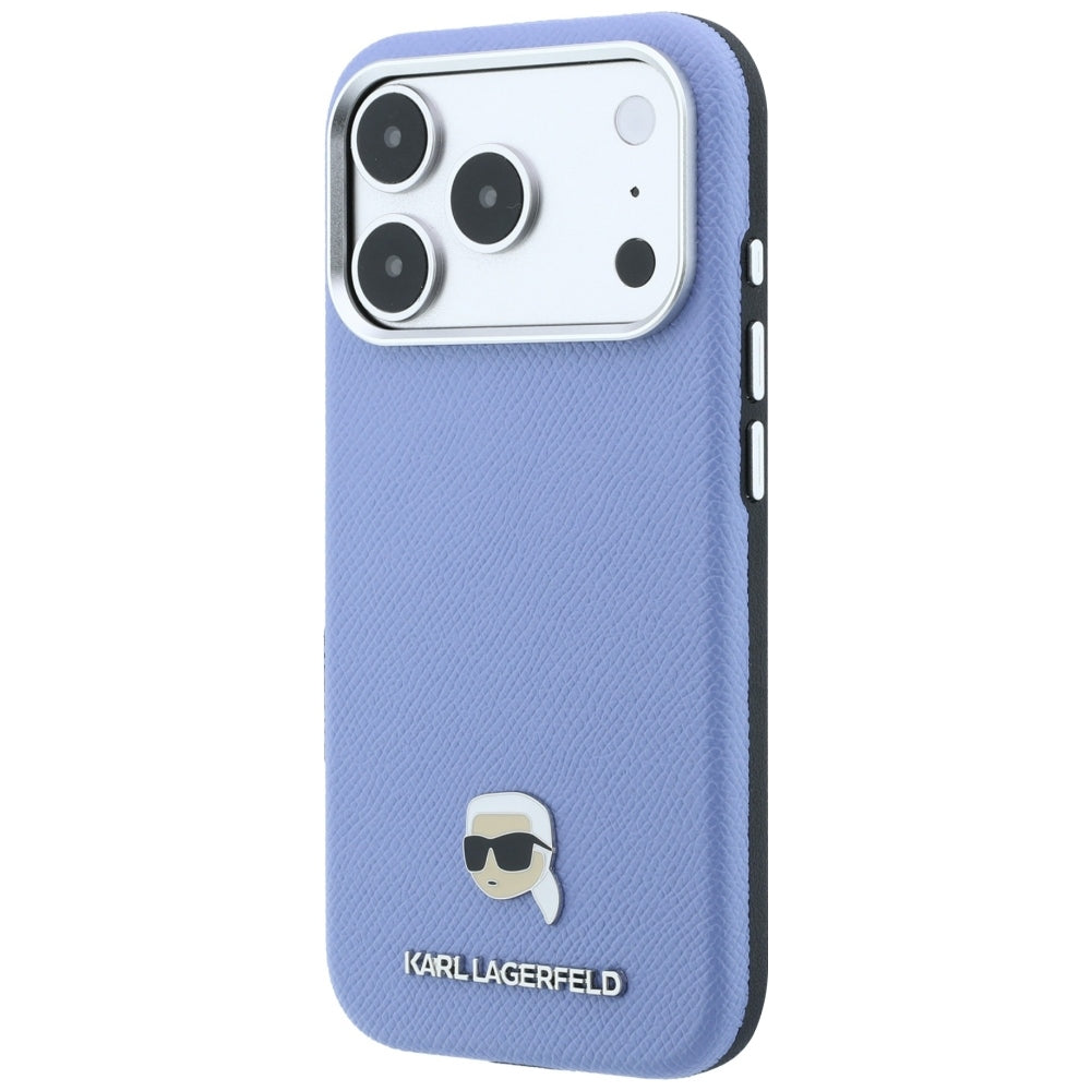 MagSafe-Hülle für Apple iPhone 18 Pro Max / 17 Pro Max, Karl Lagerfeld, genarbtes Karl Head's Metal, Blau
