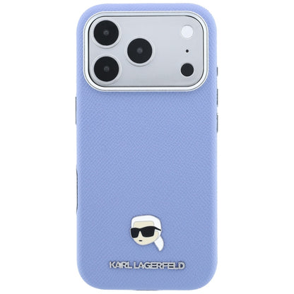 MagSafe-Hülle für Apple iPhone 18 Pro Max / 17 Pro Max, Karl Lagerfeld, genarbtes Karl Head's Metal, Blau