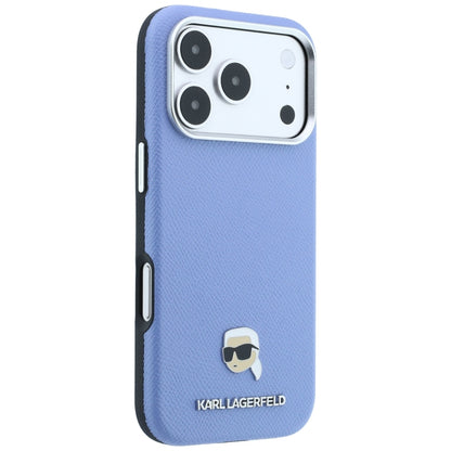MagSafe-Hülle für Apple iPhone 18 Pro Max / 17 Pro Max, Karl Lagerfeld, genarbtes Karl Head's Metal, Blau