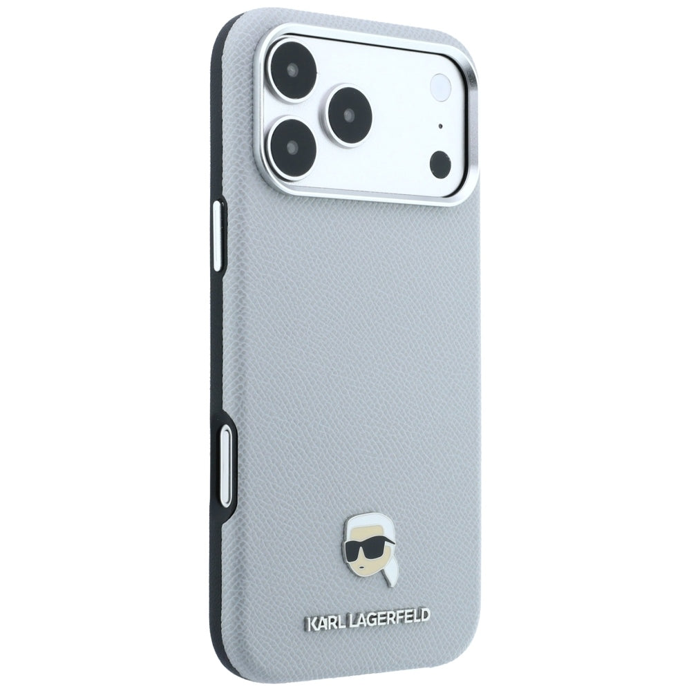MagSafe-Hülle für Apple iPhone 18 Pro Max / 17 Pro Max, Karl Lagerfeld, genarbtes Karl Head's Metal, Grau