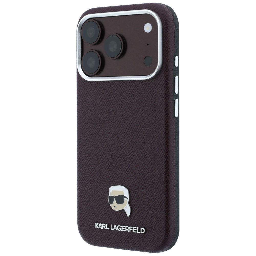 MagSafe-Hülle für Apple iPhone 18 Pro Max / 17 Pro Max, Karl Lagerfeld, genarbtes Karl Head's Metal, Weinrot
