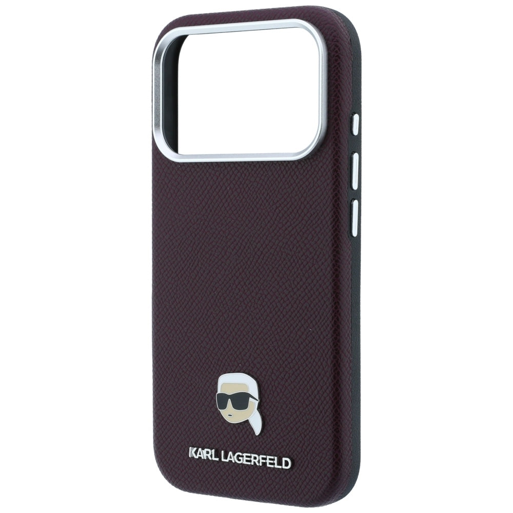 MagSafe-Hülle für Apple iPhone 18 Pro Max / 17 Pro Max, Karl Lagerfeld, genarbtes Karl Head's Metal, Weinrot