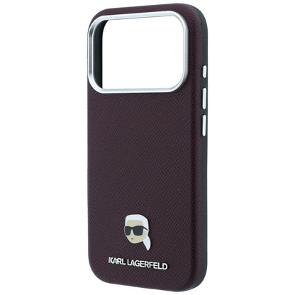 MagSafe-Hülle für Apple iPhone 18 Pro Max / 17 Pro Max, Karl Lagerfeld, genarbtes Karl Head's Metal, Weinrot
