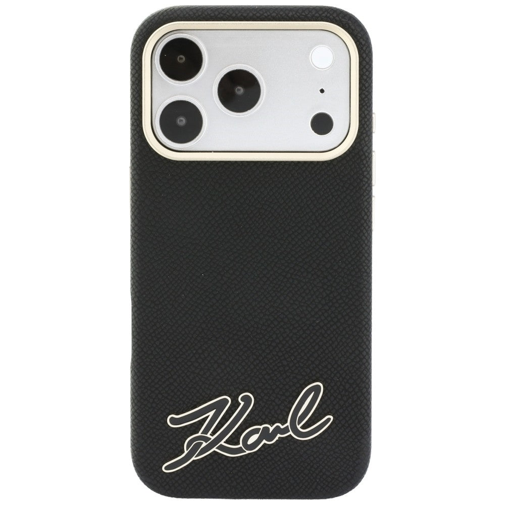 MagSafe-Hülle für Apple iPhone 18 Pro Max / 17 Pro Max, Karl Lagerfeld, Grained Resin Sign Logo, Schwarz