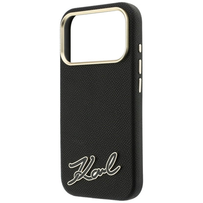 MagSafe-Hülle für Apple iPhone 18 Pro Max / 17 Pro Max, Karl Lagerfeld, Grained Resin Sign Logo, Schwarz
