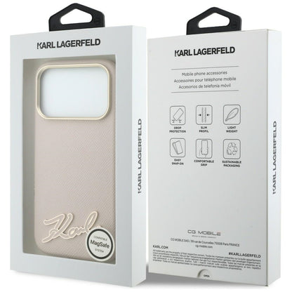 MagSafe-Hülle für Apple iPhone 18 Pro Max / 17 Pro Max, Karl Lagerfeld, Grained Resin Sign Logo, Rosa