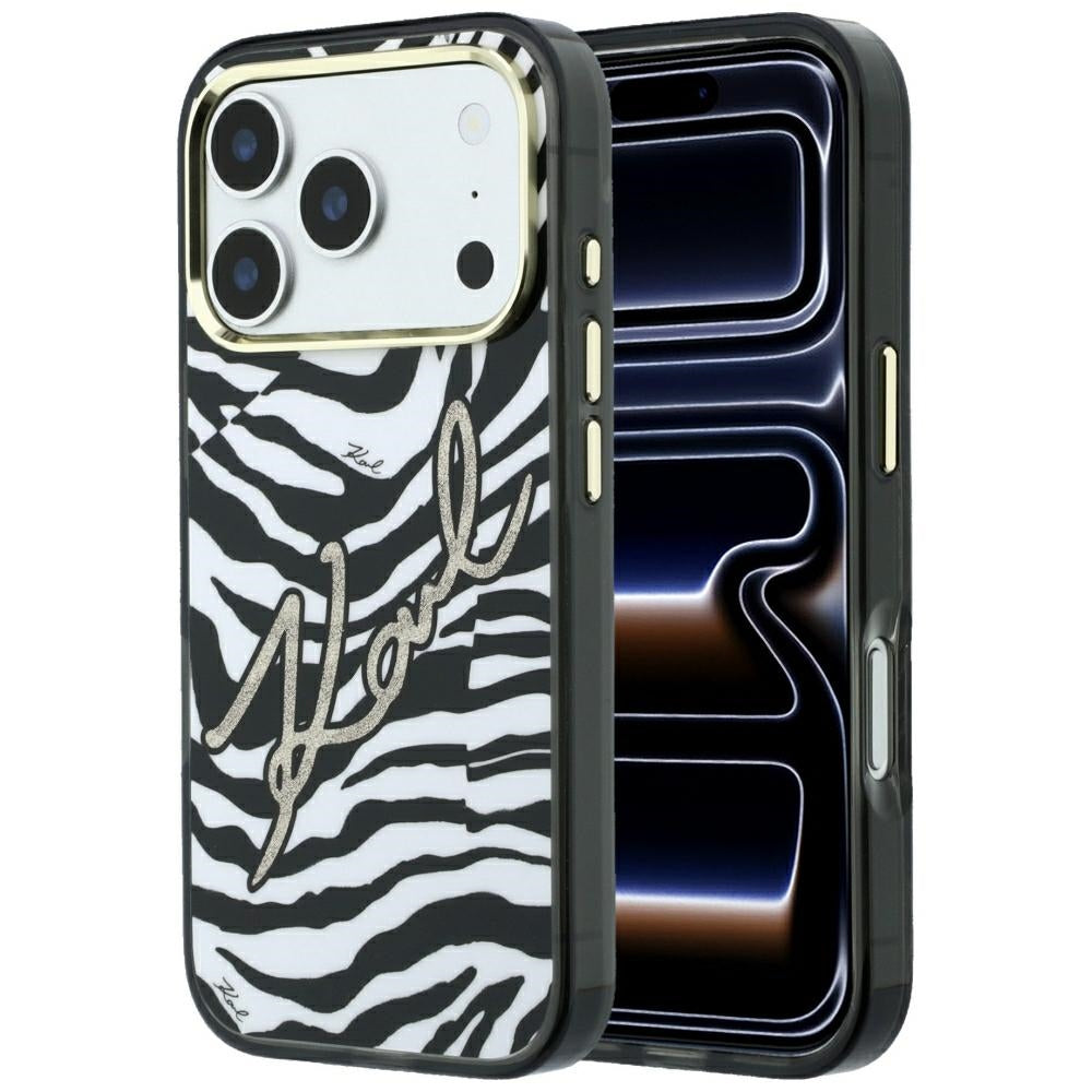 MagSafe-Hülle für Apple iPhone 18 Pro Max / 17 Pro Max, Karl Lagerfeld, HC IML Signature Zebra Glitter Gold, Schwarz