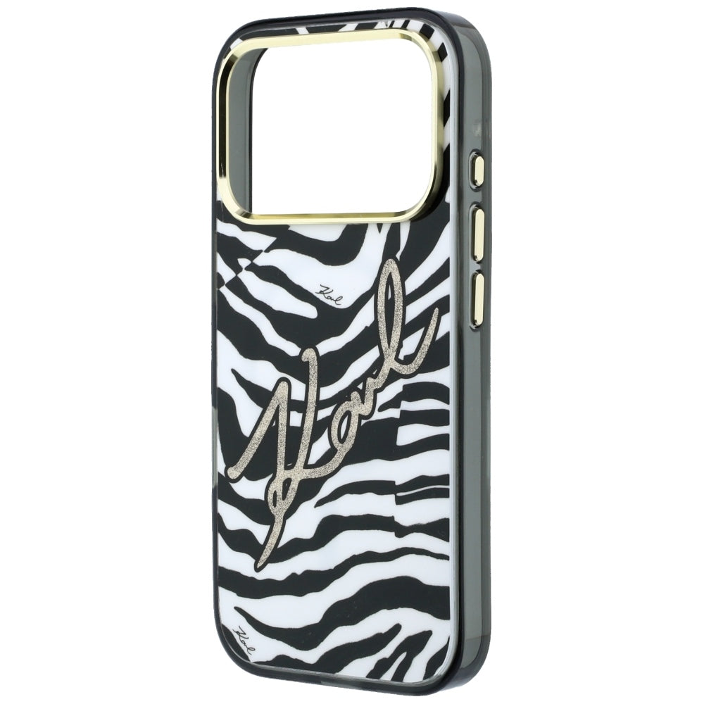 MagSafe-Hülle für Apple iPhone 18 Pro Max / 17 Pro Max, Karl Lagerfeld, HC IML Signature Zebra Glitter Gold, Schwarz