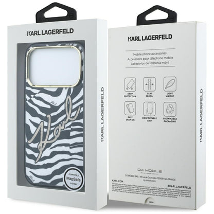 MagSafe-Hülle für Apple iPhone 18 Pro Max / 17 Pro Max, Karl Lagerfeld, HC IML Signature Zebra Glitter Gold, Schwarz