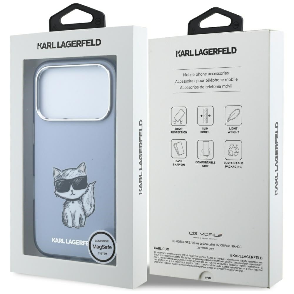 MagSafe-Hülle für Apple iPhone 18 Pro Max / 17 Pro Max, Karl Lagerfeld, IML Choupette Body Sketch Print, Blau