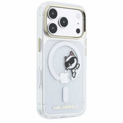 MagSafe Case for Apple iPhone 18 Pro Max / 17 Pro Max, Karl Lagerfeld, IML Peekaboo Print and Metal Frame, Transparent
