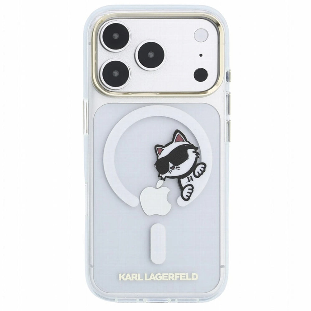 MagSafe Case for Apple iPhone 18 Pro Max / 17 Pro Max, Karl Lagerfeld, IML Peekaboo Print and Metal Frame, Transparent
