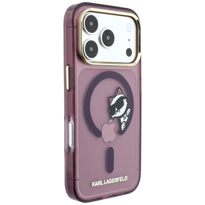 MagSafe-Hülle für Apple iPhone 18 Pro Max / 17 Pro Max, Karl Lagerfeld, IML Peekaboo Print und Metallrahmen, Weinrot