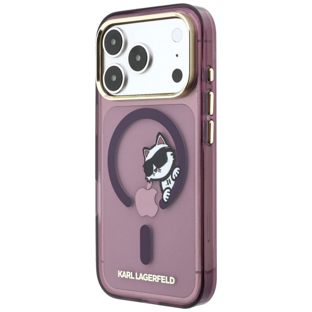 MagSafe-Hülle für Apple iPhone 18 Pro Max / 17 Pro Max, Karl Lagerfeld, IML Peekaboo Print und Metallrahmen, Weinrot