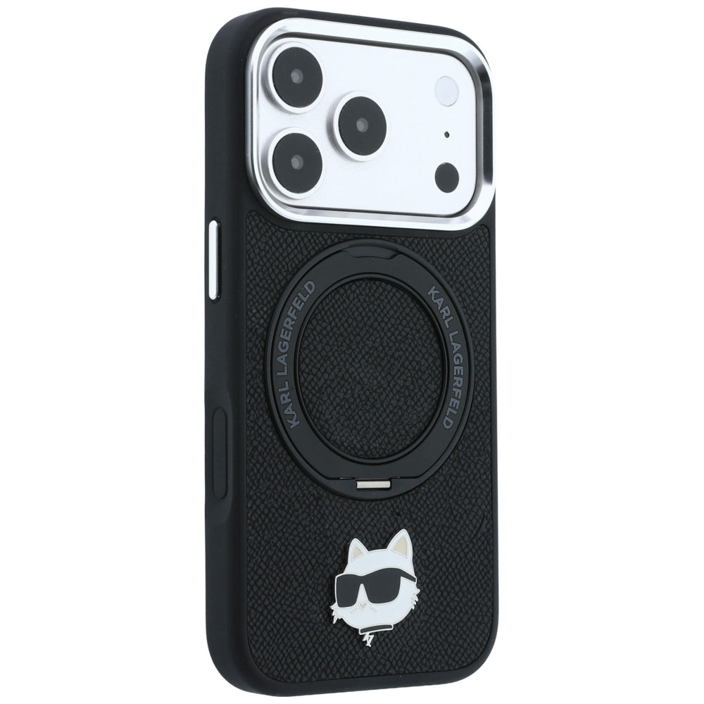 MagSafe Case for Apple iPhone 18 Pro Max / 17 Pro Max, Karl Lagerfeld, Ring Stand 360 Choupette Pin, Black