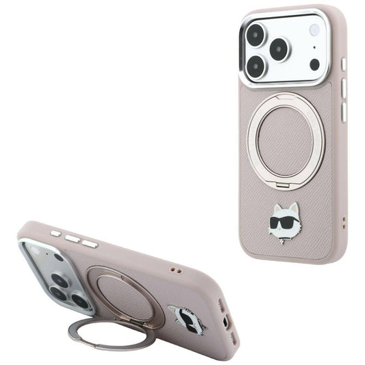 MagSafe-Hülle für Apple iPhone 18 Pro Max / 17 Pro Max, Karl Lagerfeld, Ring Stand 360 Choupette Pin, Rosa