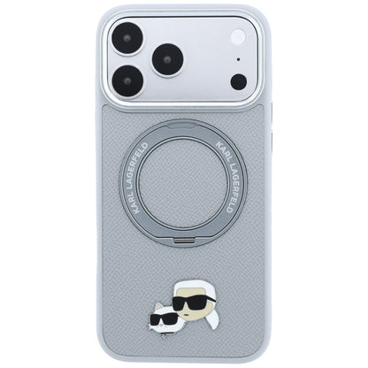 MagSafe-Hülle für Apple iPhone 18 Pro Max / 17 Pro Max, Karl Lagerfeld, Ring Stand 360 Karl & Choupette Pin, Grau