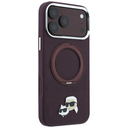 MagSafe Case for Apple iPhone 18 Pro Max / 17 Pro Max, Karl Lagerfeld, Ring Stand 360 Karl & Choupette Pin, Burgundy
