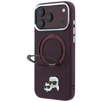 MagSafe Case for Apple iPhone 18 Pro Max / 17 Pro Max, Karl Lagerfeld, Ring Stand 360 Karl & Choupette Pin, Burgundy