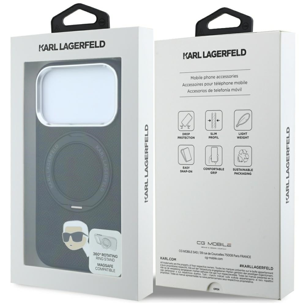 MagSafe-Hülle für Apple iPhone 18 Pro Max / 17 Pro Max, Karl Lagerfeld, Ring Stand 360 Karl Pin, Schwarz