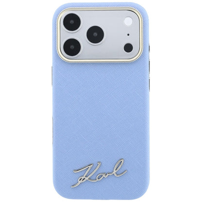 MagSafe-Hülle für Apple iPhone 18 Pro Max / 17 Pro Max, Karl Lagerfeld, Saffiano Small Script Metall-Logo, Blau